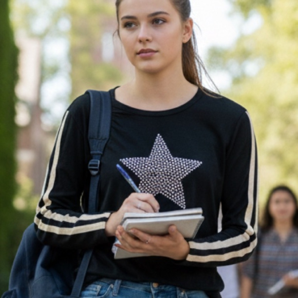 Dori Creations black Kids Black Star Long Sleeve Tee size 12/14